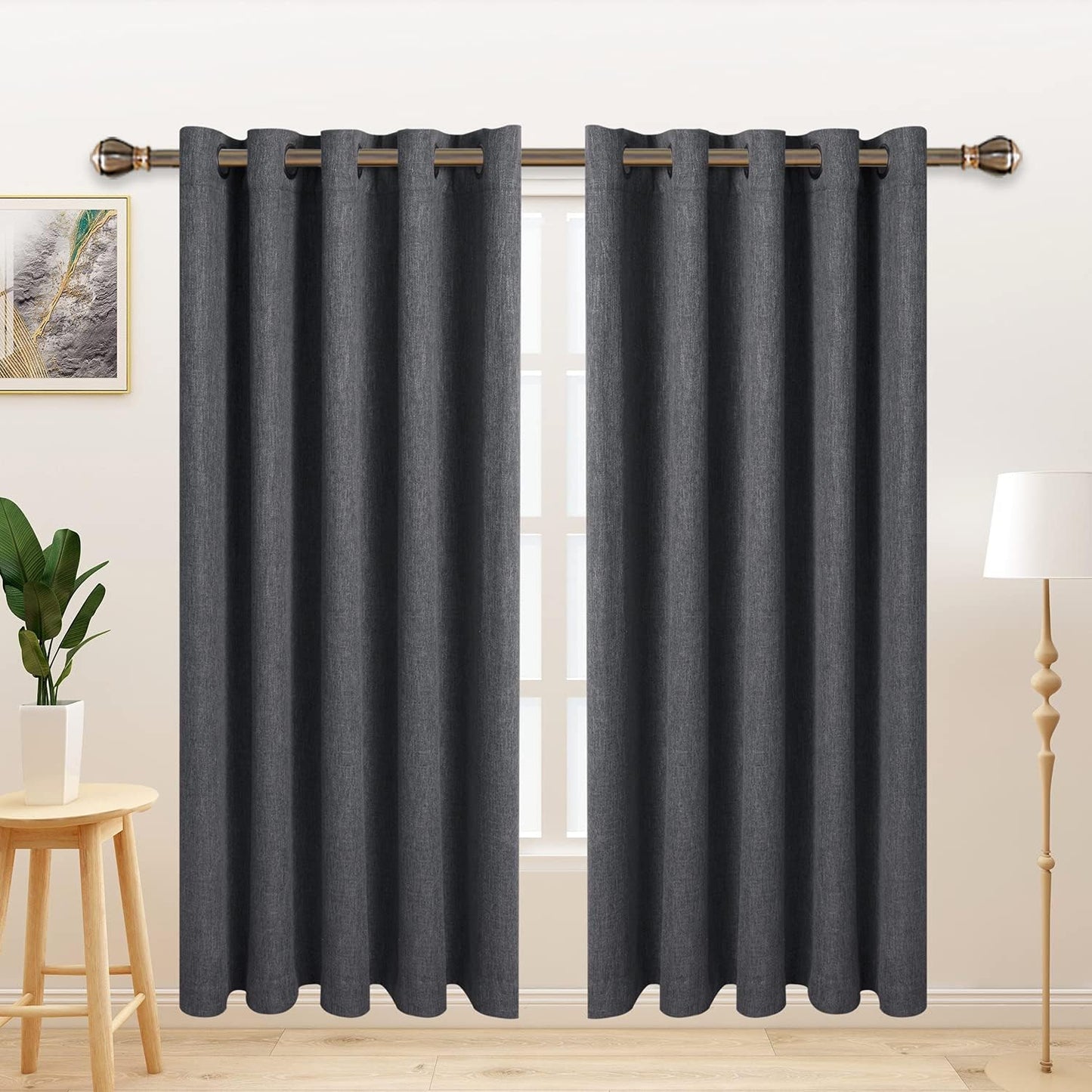 LORDTEX Linen Look Textured Blackout Curtains with Thermal Insulated Liner - Heavy Thick Grommet Window Drapes for Bedroom, 50 X 84 Inches, Ivory, Set of 2 Panels  LORDTEX Grey 70 X 84 Inches 