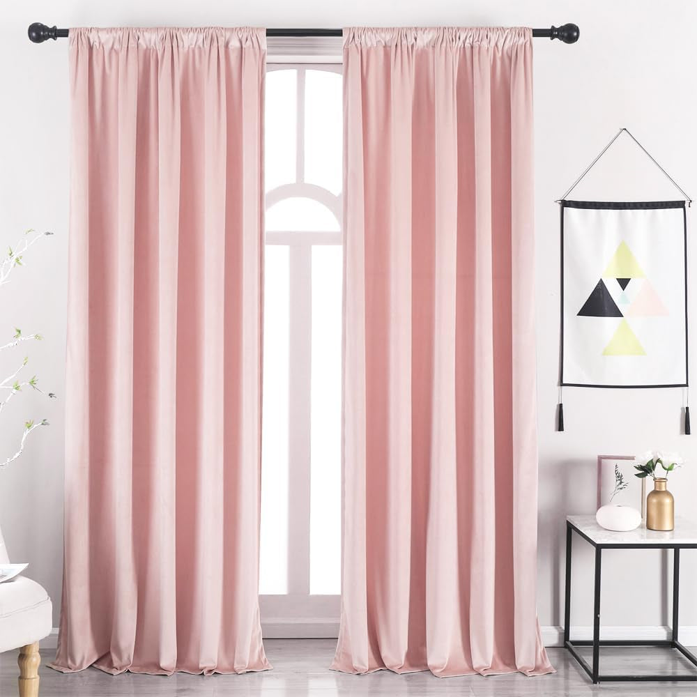 Nanbowang Green Velvet Curtains 63 Inches Long Dark Green Light Blocking Rod Pocket Window Curtain Panels Set of 2 Heat Insulated Curtains Thermal Curtain Panels for Bedroom  nanbowang Pink 52"X120" 
