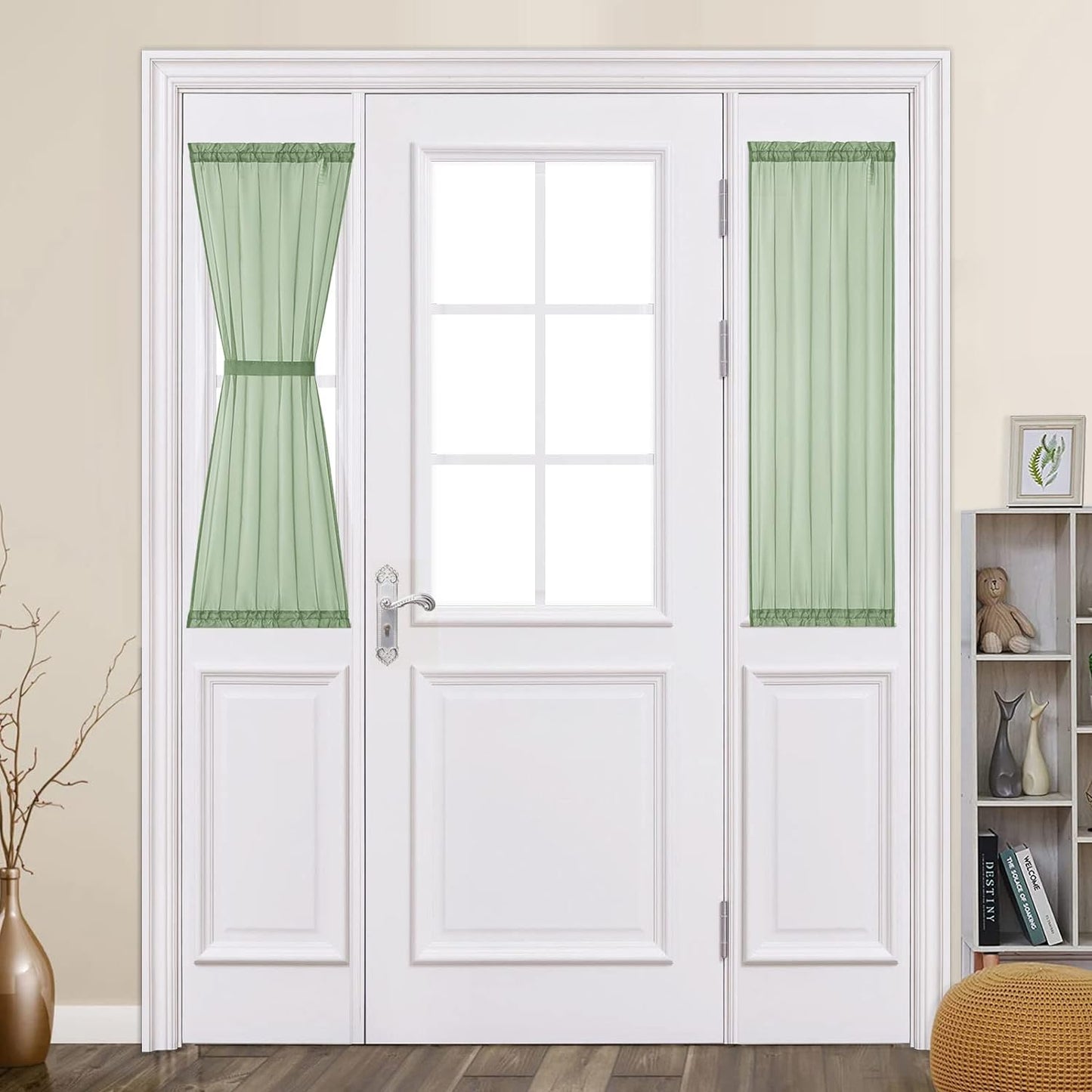 MIULEE French Door Sheer Curtains for Front Back Patio Glass Door Light Filtering Window Treatment with 2 Tiebacks 54 Wide and 72 Inches Length, White, Set of 2  MIULEE Sage Green 25"W X 40"L 