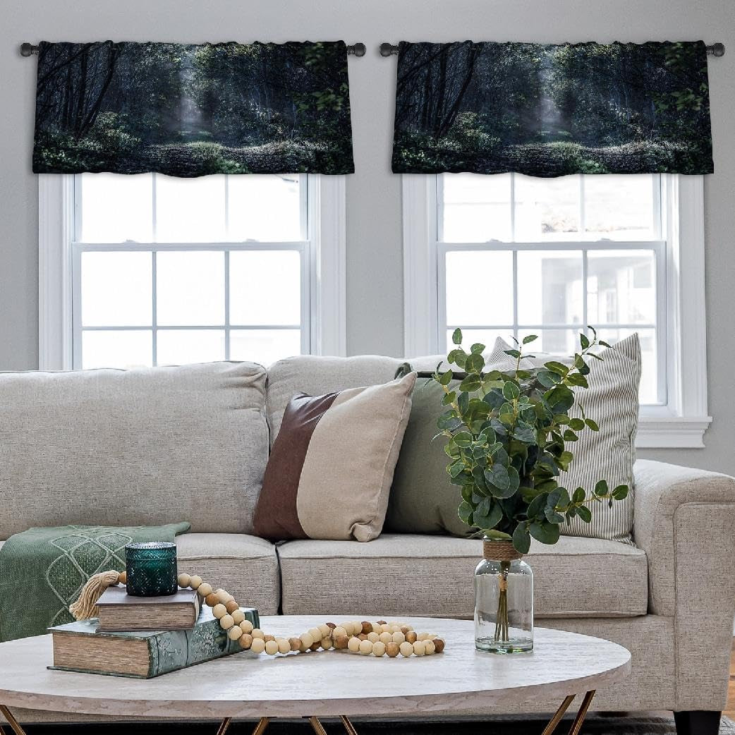 Forest Forest Kitchen Window Curtains over Sink Kitchen Curtains Valances Straight Long Young Forest Night Night Forest Nature Woods Curtains for Kitchen Living Room Set of 2, 52X18 Inch