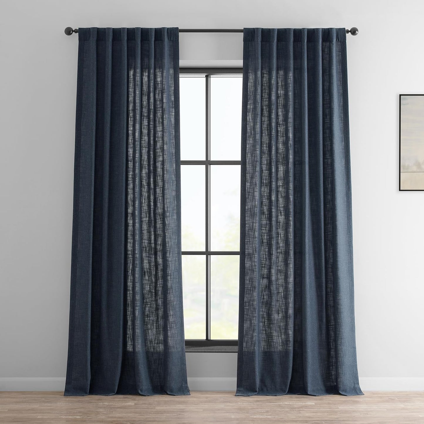 HPD Half Price Drapes Semi Sheer Faux Linen Curtains for Bedroom 96 Inches Long Light Filtering Living Room Window Curtain (1 Panel), 50W X 96L, Rice White  EFF British Navy 50W X 120L 