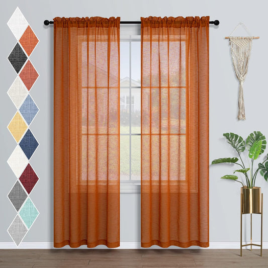 Burnt Orange Sheer Curtains 84 Inch Length for Bedroom 2 Panels Pumpkin Thanksgiving Day Rod Pocket Bohemian Semi Sheer Curtain Rustic Light Filtering Boho Curtains for Living Room 84 Inches Long  MRS.NATURALL TEXTILE Burnt Orange 42X84 