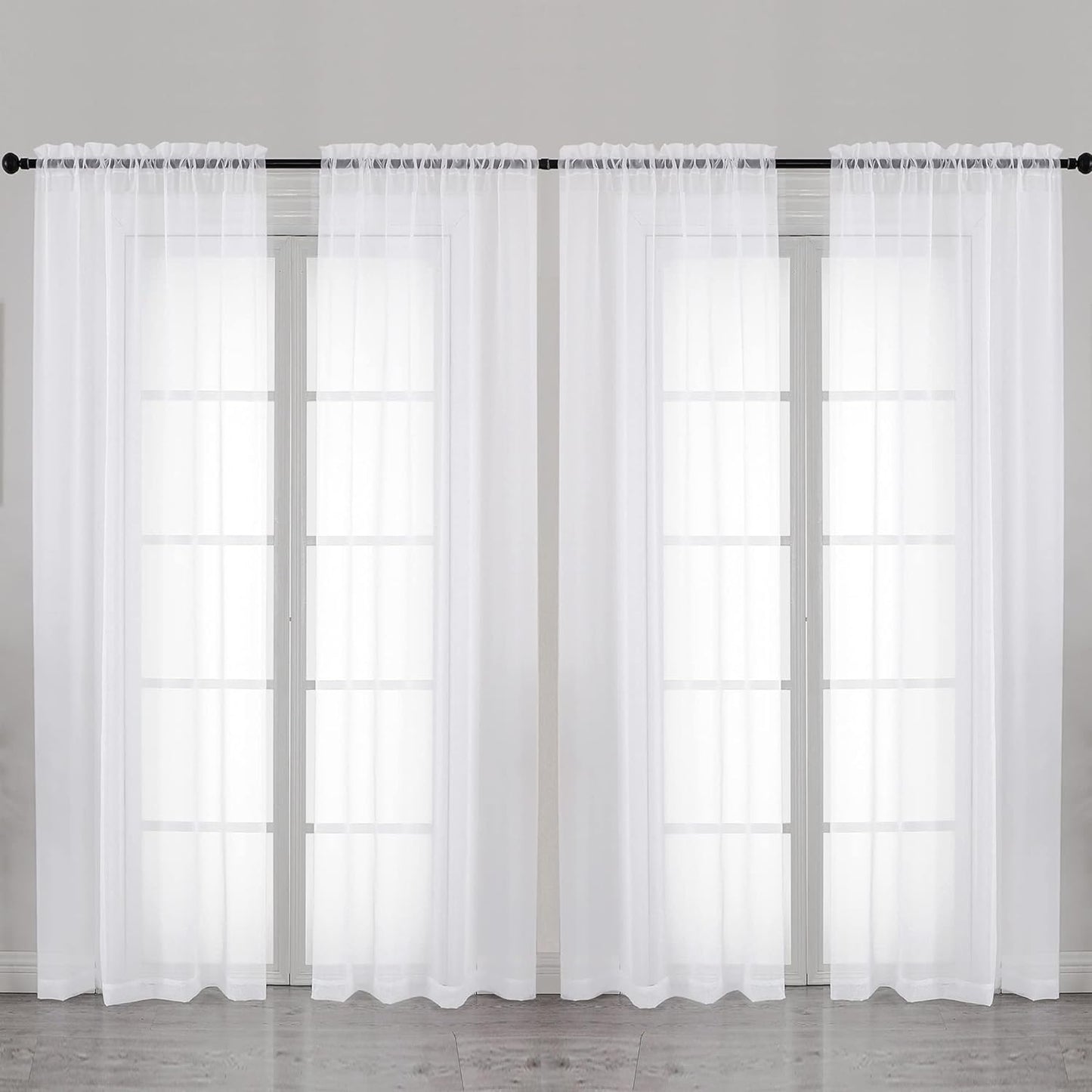OVZME Sheer White Curtains 63 Inches Length Window Treatment for Kitchen, Elegant Airy Transparent Curtain Draperies Rod Pocket for Kids Living Room, 2 Pair 4 Panels, Each 42 Width 63 Length  OVZME White 42W X 72L 