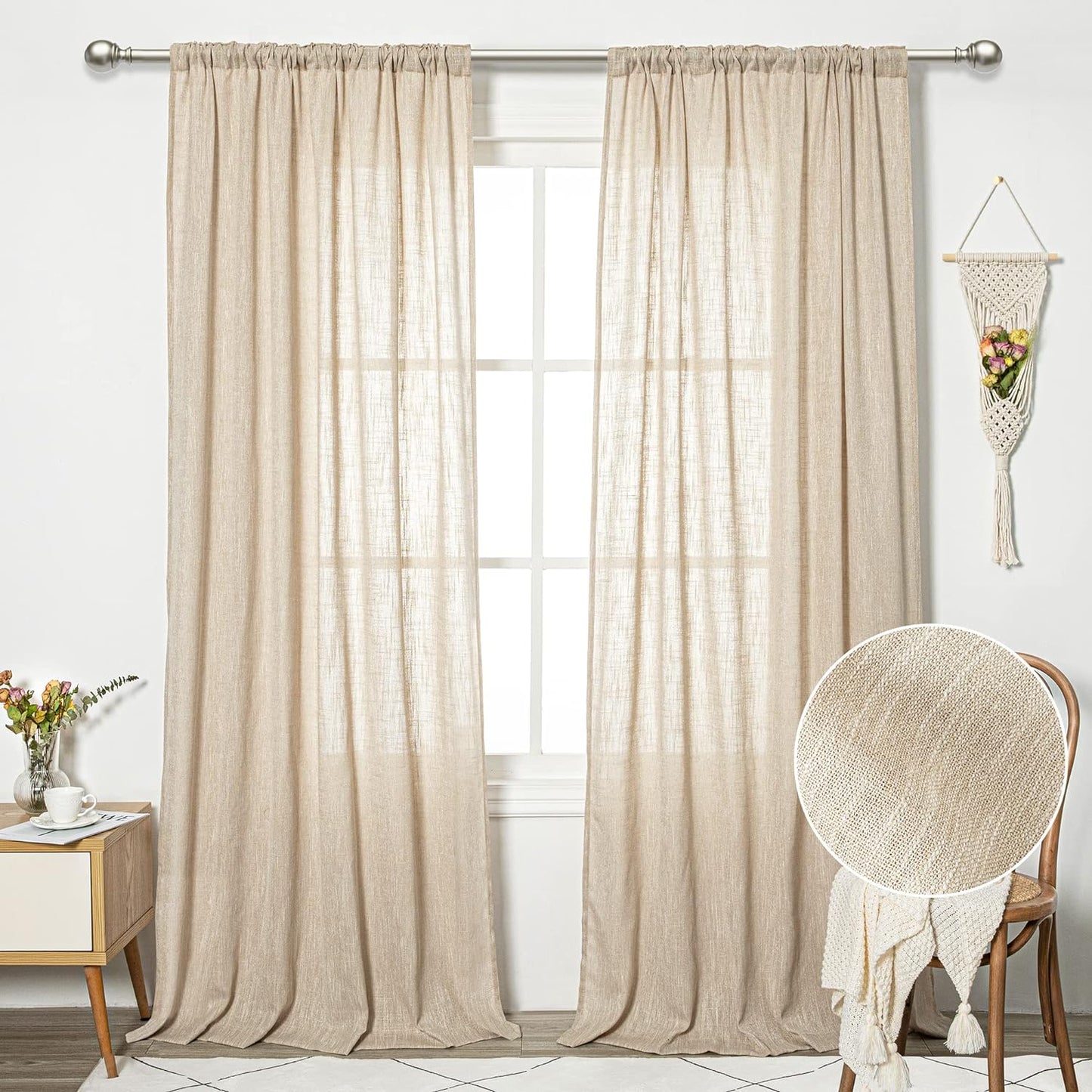MYSKY HOME 90 Inch Curtains for Sliding Glass Door Windows, Living Room Decoration Cotton Drapes Soft Comfortable Touch Farmhouse Country Patio Treatment Set, 50" Width, Natural, 2 Panels  MYSKYTEX Taupe 50"W X 108"L 