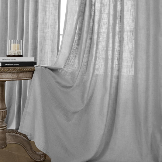 Joydeco Linen Curtains for Living Room,Light Filtering Rod Pocket Back Tab Semi Sheer Drapes Window Long Curtains 120 Inches Long Ebony Grey  Joydeco   