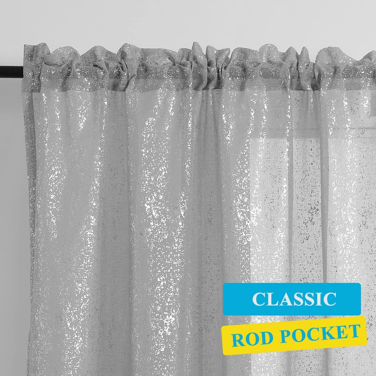 Silver Sheer Curtains 84 Inch Long - Chic Sparkle Curtains for Living Room, Rod Pocket Glitter Sheer Curtains for Windows Privacy Silver Grey Sheer Panels, 52 X 84 Inch, 2 Panels, Silver Gray  TERLYTEX   