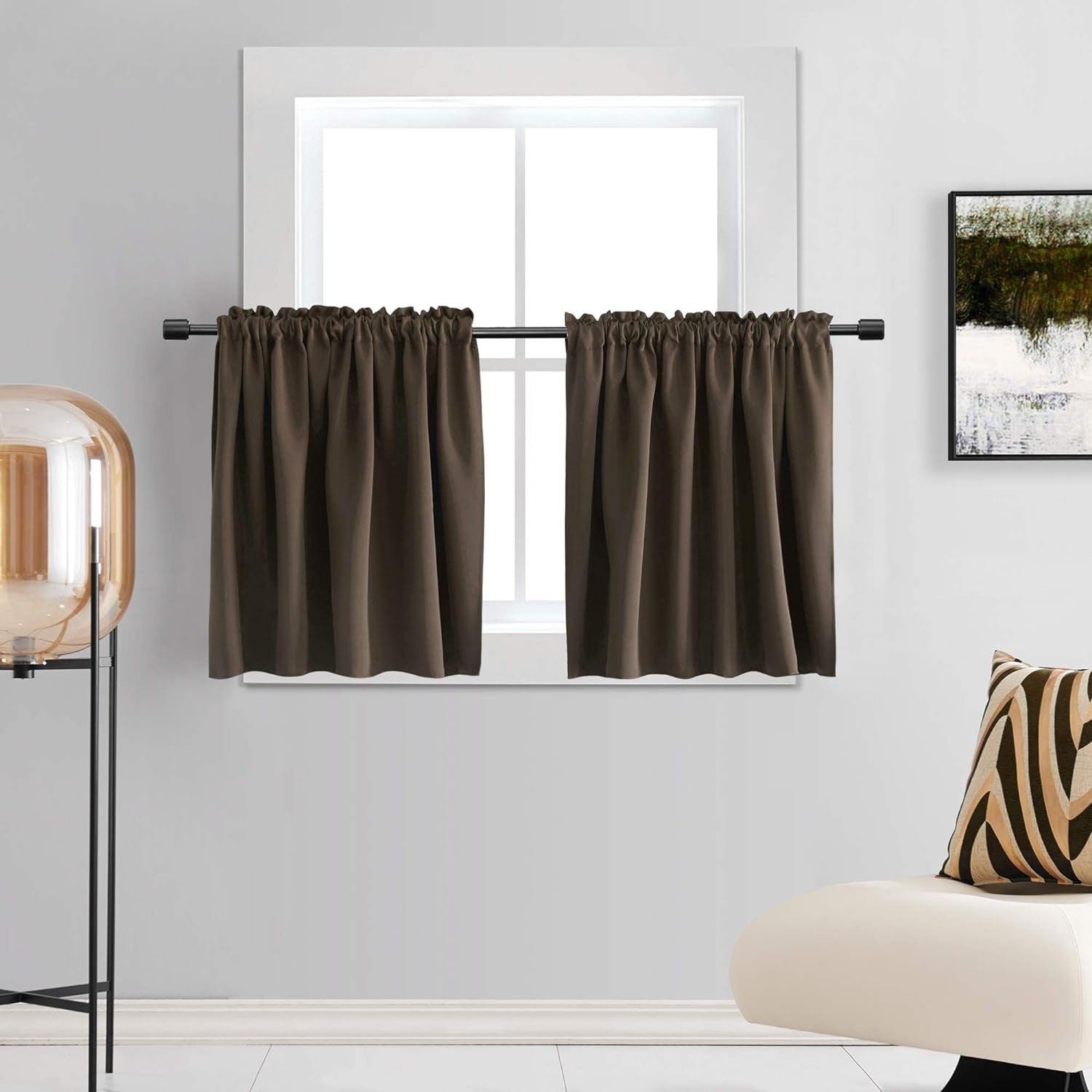 DONREN 24 Inch Length Curtains- 2 Panels Blackout Thermal Insulating Small Curtain Tiers for Bathroom with Rod Pocket (Black,42 Inch Width)  DONREN Coffee 42" X 30" 