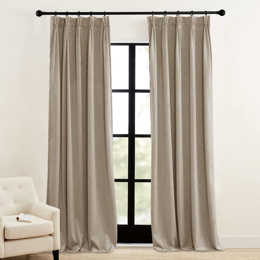 RYB HOME Velvet Curtains 84 Inches 2 Panels Set, Pinch Pleated Room Darkening Thermal Insulated Luxury Decor for Bedroom Parlor Nursery, Camel Beige, W34 X L84 Inches  RYB HOME   