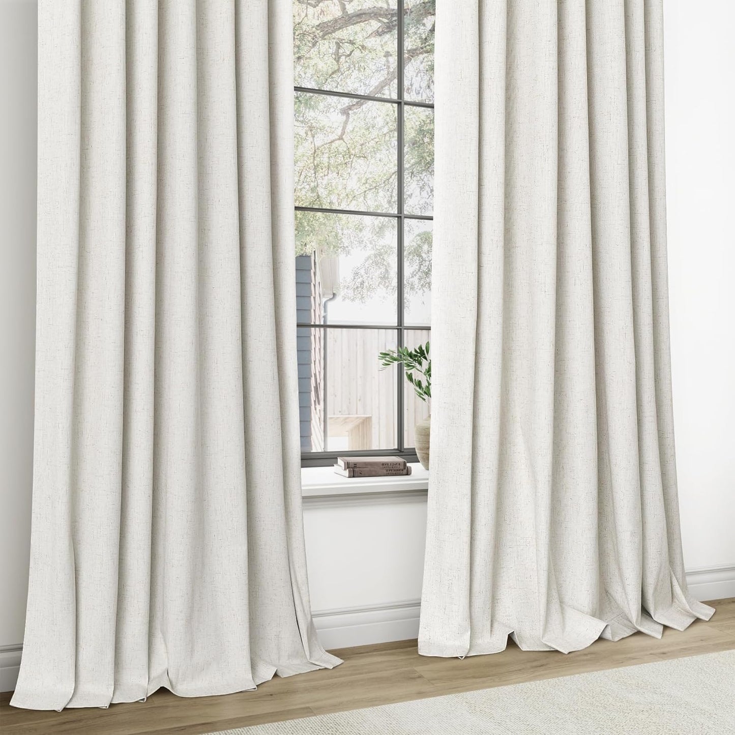 Joywell Cream Ivory Linen 100% Blackout Curtains 84 Inches Long,Pinch Pleated Back Tab Drapes with Hooks Light Blocking Thermal Insulated for Bedroom Living Room,W40 X L84,Natural Beige,2 Panels  Joywell   