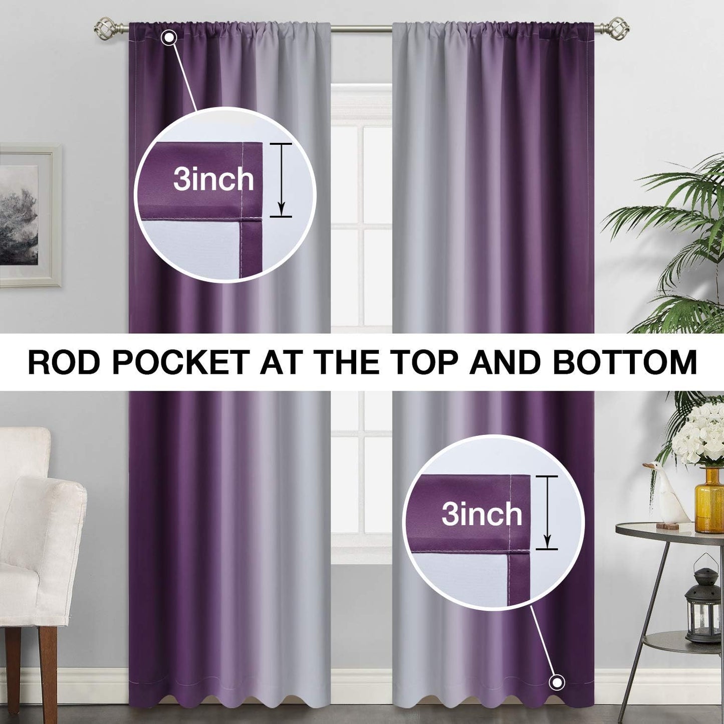 Simplehome Ombre Room Darkening Curtains for Bedroom, Light Blocking Gradient Purple to Greyish White Thermal Insulated Rod Pocket Window Curtains Drapes for Living Room,2 Panels, 52X84 Inches Length  SimpleHome   