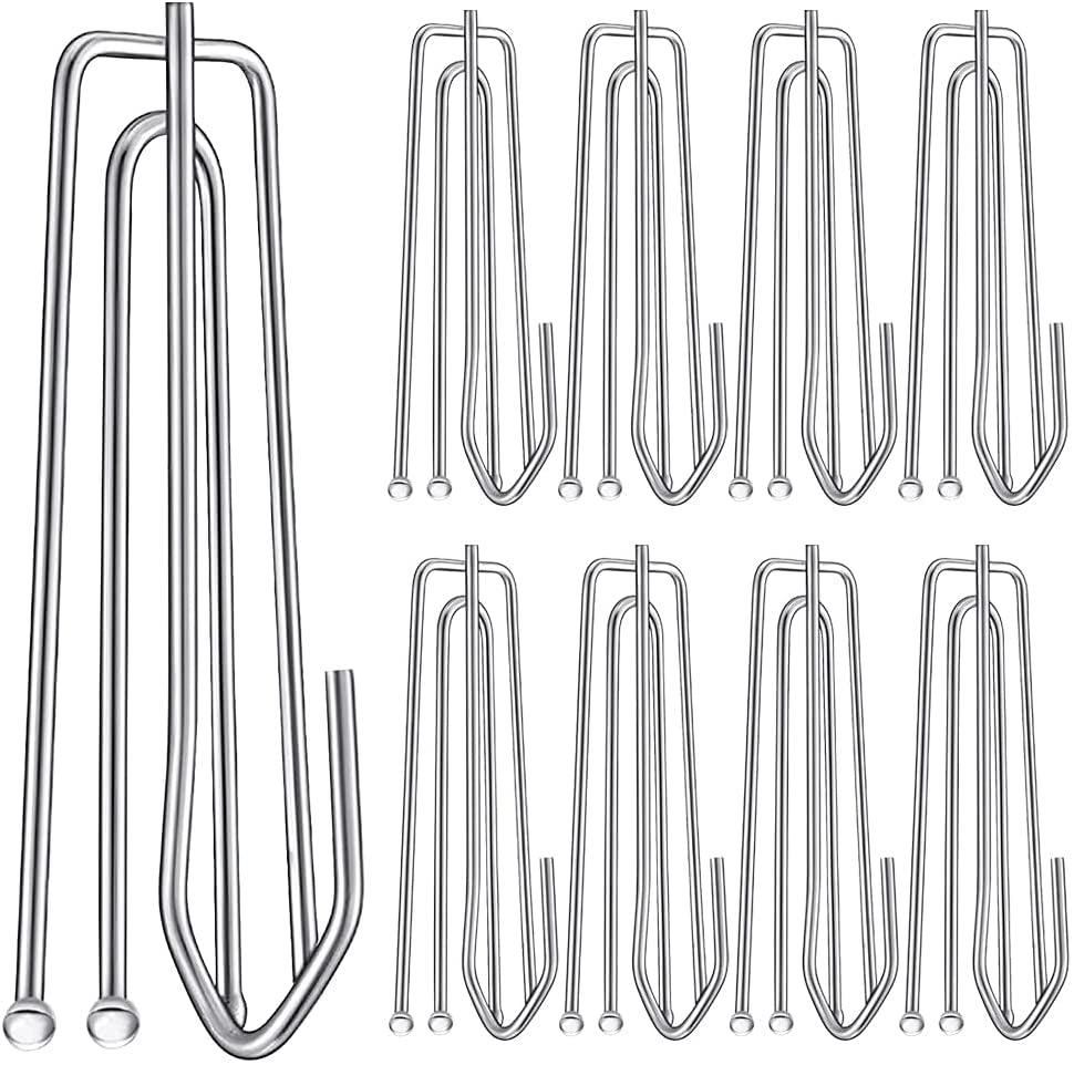 60PCS Stainless Steel Drapery Hook and Pin for Pleated Drapes 4 Prongs Pinch Pleat Clips Traverse Pleater 4 End Curtain Hangers for Window Door Bathroom Curtain
