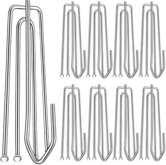 60PCS Stainless Steel Drapery Hook and Pin for Pleated Drapes 4 Prongs Pinch Pleat Clips Traverse Pleater 4 End Curtain Hangers for Window Door Bathroom Curtain