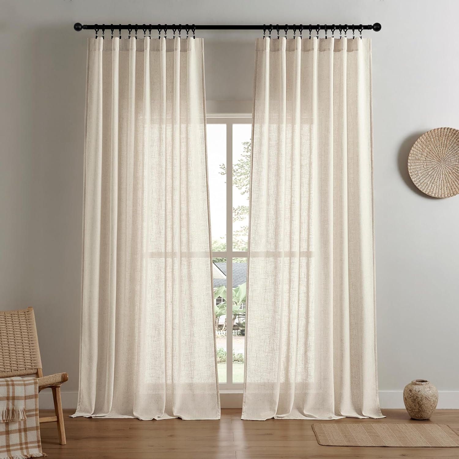 Joydeco Linen Curtains for Living Room,Semi-Sheer Curtains 108 Inches Long,Living Room Curtains 2 Panel Sets,White Curtains Pinch Pleated Curtains & Drapes(W52 X L108 Inch, Off-White)  Joydeco Linen 52W X 72L Inch X 2 Panels 
