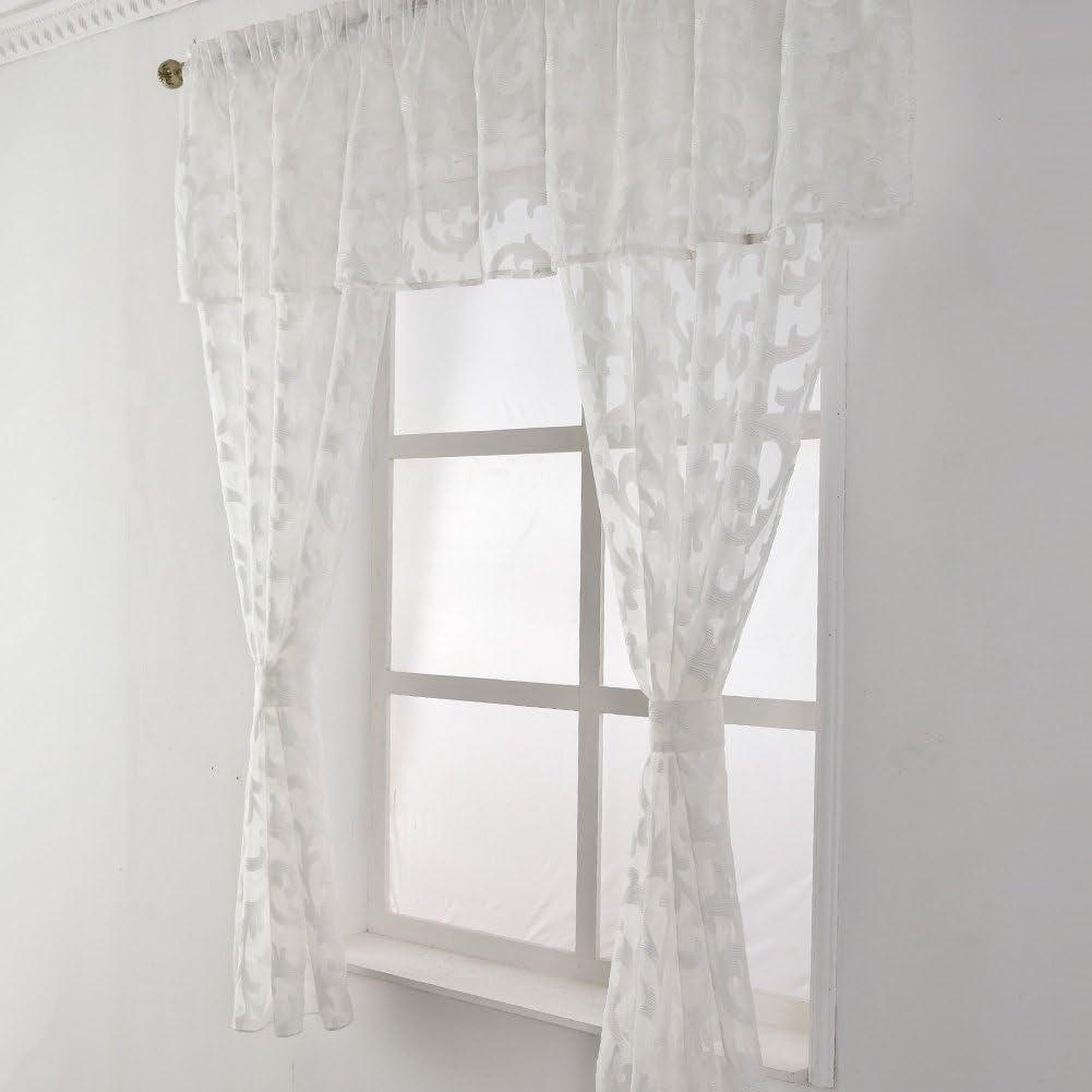 NAPEARL Jacquard Sheer Curtain Organza Fabric Window Valance and Tiers (1 Valance: 70" Wx12 L, White)