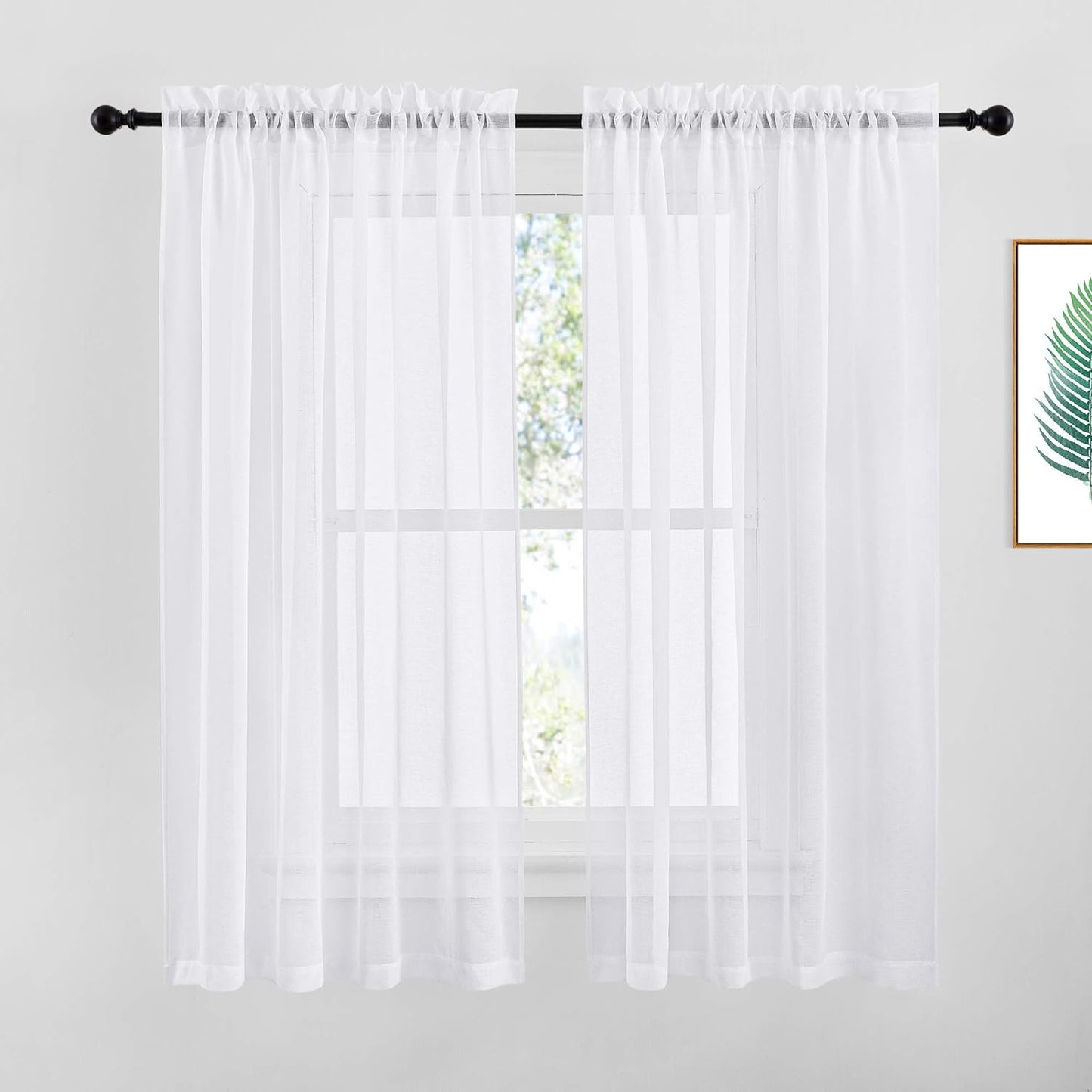 NICETOWN White Semi Sheer Curtains for Living Room- Linen Texture Light Airy Drapes, Rod Pocket & Back Tab Design Voile Panels for Large Window, Set of 2, 55 X 108 Inch  NICETOWN White - Rod Pocket Only W55 X L63 