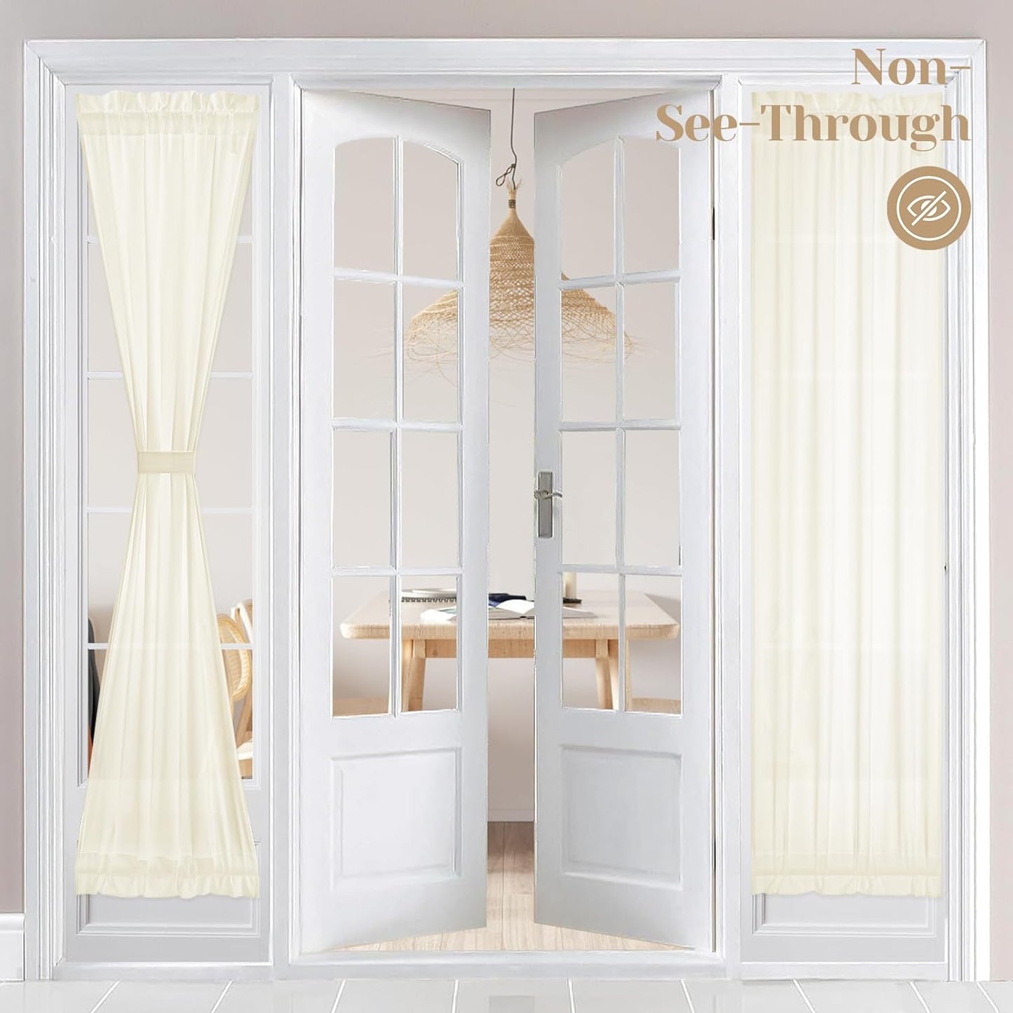 HOMEIDEAS Non-See-Through Sidelight Curtains for Front Door, Privacy Semi Sheer Door Window Curtains, Rod Pocket Light Filtering French Door Curtains with Tieback, (1 Panel, White, 26W X 72L)  HOMEIDEAS Cream Beige 2 Panels-26 X 72 