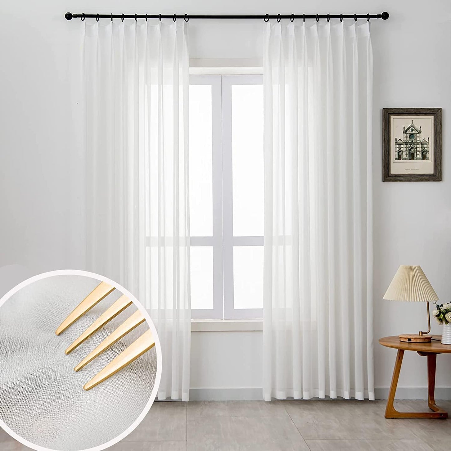 LUGOTAL Pinch Pleated Drapes 108 Inches Long 1 Panel off White Chiffon Sheer Curtains for Living Room and Bedroom Semi-Sheer Light Filtering Curtains & Drapes for Sliding Glass Door, W52 X L108  LUGOTAL Off White (W40" X L102")*1 Panel 