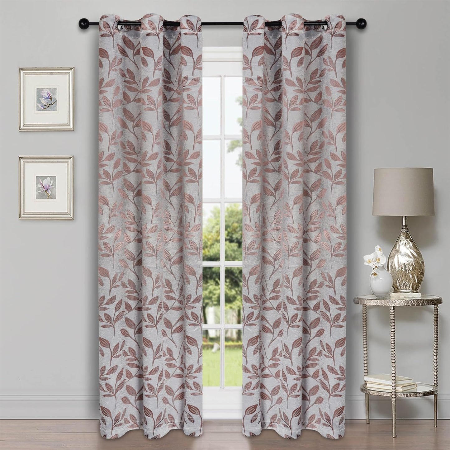 Superior Blackout Curtains, Room Darkening Window Accent for Bedroom, Sun Blocking, Thermal, Modern Bohemian Curtains, Leaves Collection, Set of 2 Panels, Rod Pocket - 52 in X 63 In, Nickel Black  Home City Inc. Champagne 42 In X 96 In (W X L) 