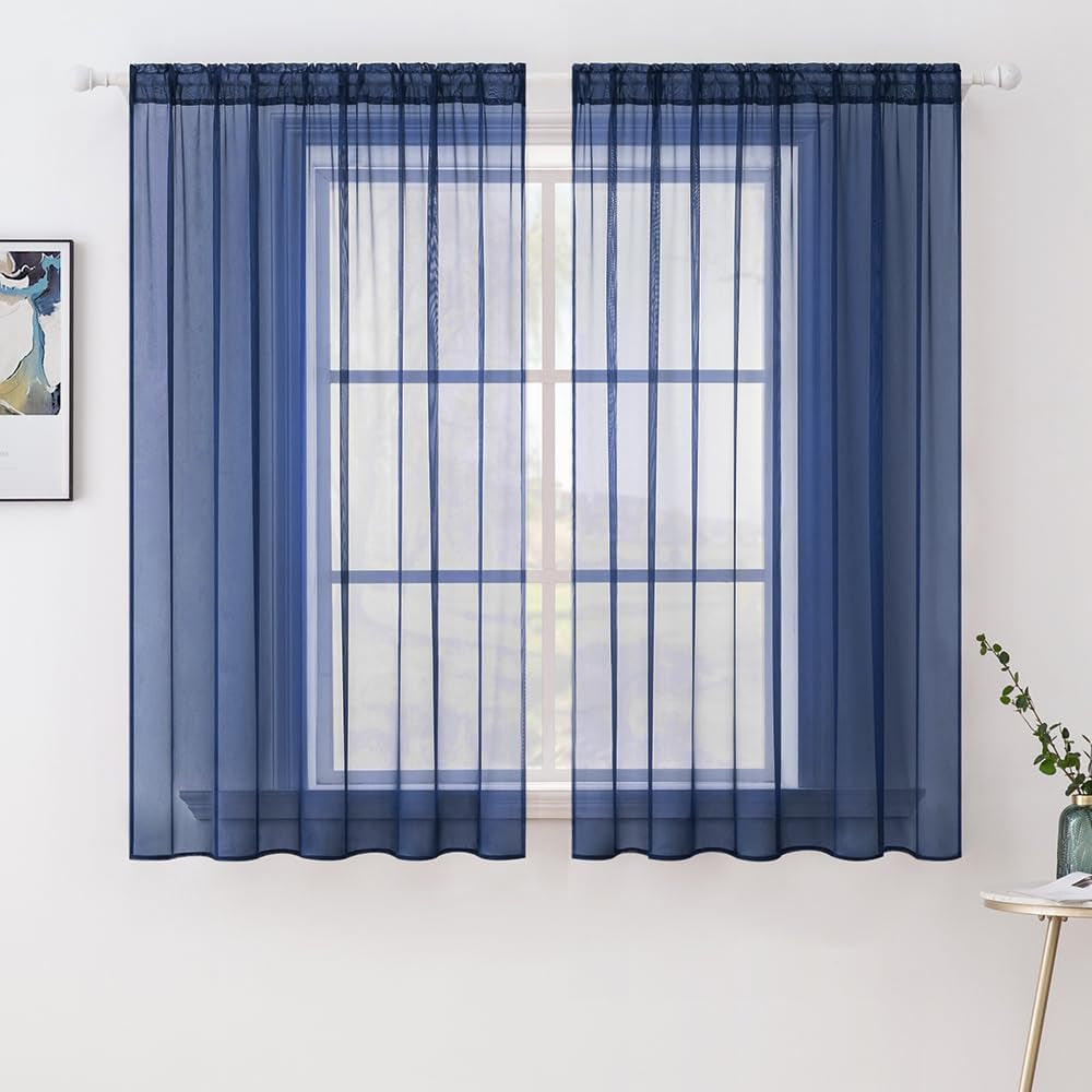 MIULEE White Sheer Curtains 96 Inches Long Window Curtains 2 Panels Solid Color Elegant Window Voile Panels/Drapes/Treatment for Bedroom Living Room (54 X 96 Inches White)  MIULEE Dark Blue 54''W X 54''L 