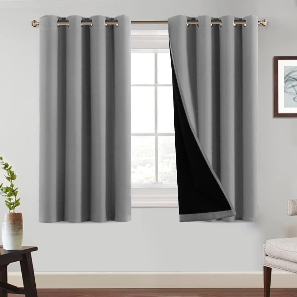 Princedeco 100% Blackout Curtains 84 Inches Long Pair of Energy Smart & Noise Blocking Out Drapes for Baby Room Window Thermal Insulated Guest Room Lined Window Dressing(Desert Sage, 52 Inches Wide)  PrinceDeco Light Gray 52"W X54"L 