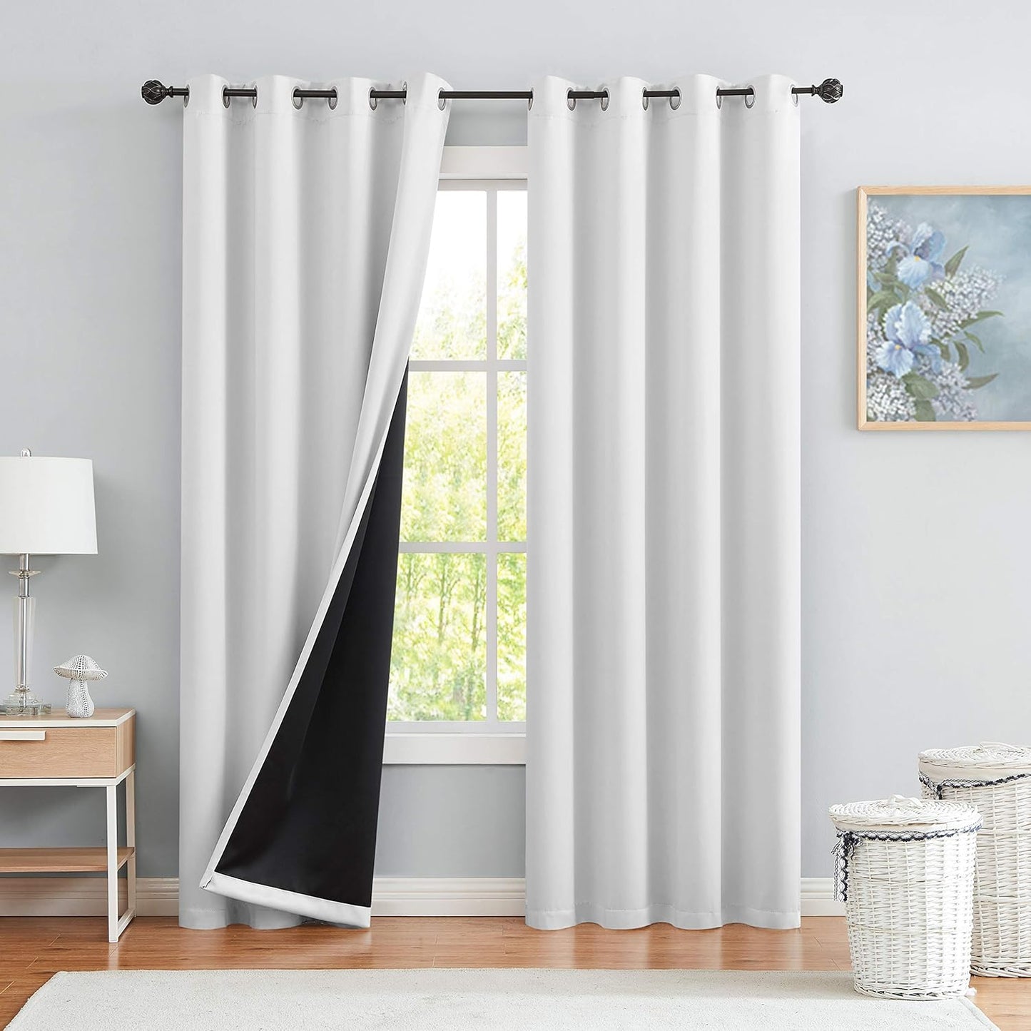 Black Blackout Curtains for Bedroom Living-Room Holiday Season Metallic Polka Dots Pattern Curtains for Nursery 52 X 95 Inch Grommet Triple Weave Thermal Insulated Draperies for Kids Bedroom, 2Pcs  Urban Lotus White 52"X84" 