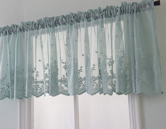 Lace Floral Curtain 51X16In Embroidery Semi Sheer Short Window Curtain for Kitchen Floral Vintage Swag Valance for Dinning Room Bedroom Bathroom Cafe Small Windows