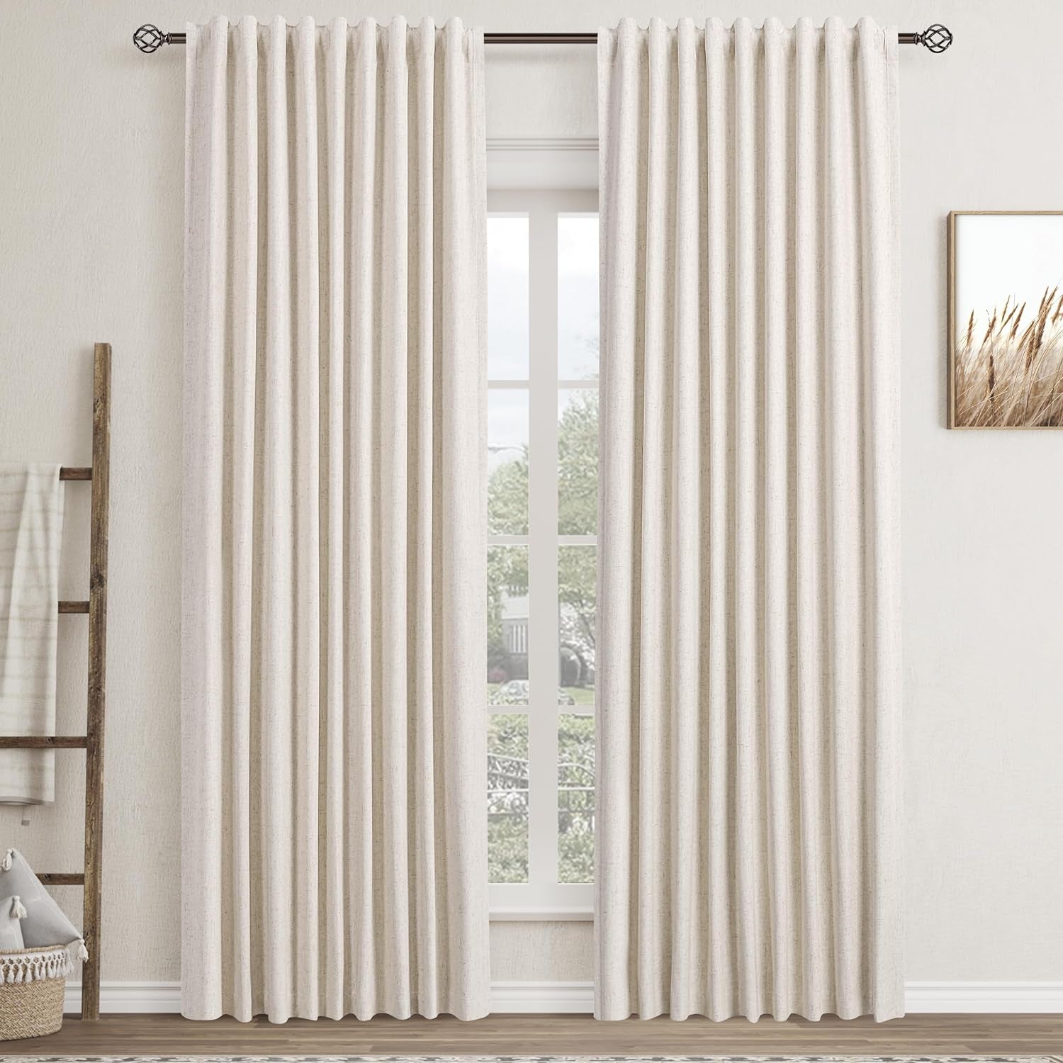 Cream Linen Black Out Curtains 80 Inch Length for Bedroom 2 Panel Set Back Tab Pocket Natural Room Darkening Window Blackout Curtains Modern Boho Thermal Insulated Drapes for Living Room 52X80  Nanspring Household Birch 52"W X 84"L 