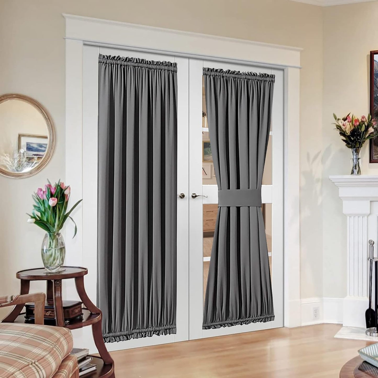 MIULEE Sidelight French Door Blackout Curtain Thermal Insulated Drapes Light Blocking Window Treatment Curtain for Narrow Glass Door Rod Pocket with Tieback 25 Inch by 72 Inch Black 1 Panel  MIULEE Grey 72.00" X 54.00" 