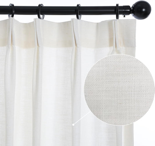 LETAU White Curtains 108 Inches Long, Pinch Pleated Lined Blackout Linen Curtains, 26" W X 108" L, 2 Panels  LETAU White-No Liner 84"W X 102"L X 2 