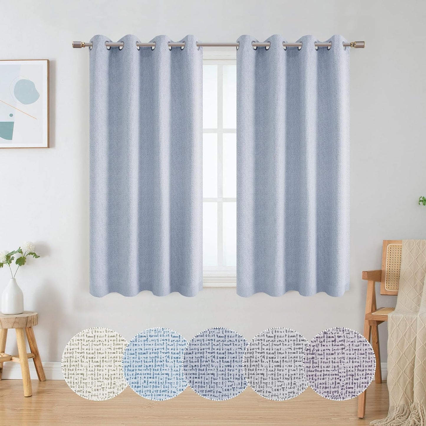 OWENIE Luke Black Out Curtains 63 Inch Long 2 Panels for Bedroom, Geometric Printed Completely Blackout Room Darkening Curtains, Grommet Thermal Insulated Living Room Curtain, 2 PCS, Each 42Wx63L Inch  OWENIE Light Blue 42"W X 45"L | 2 Pcs 