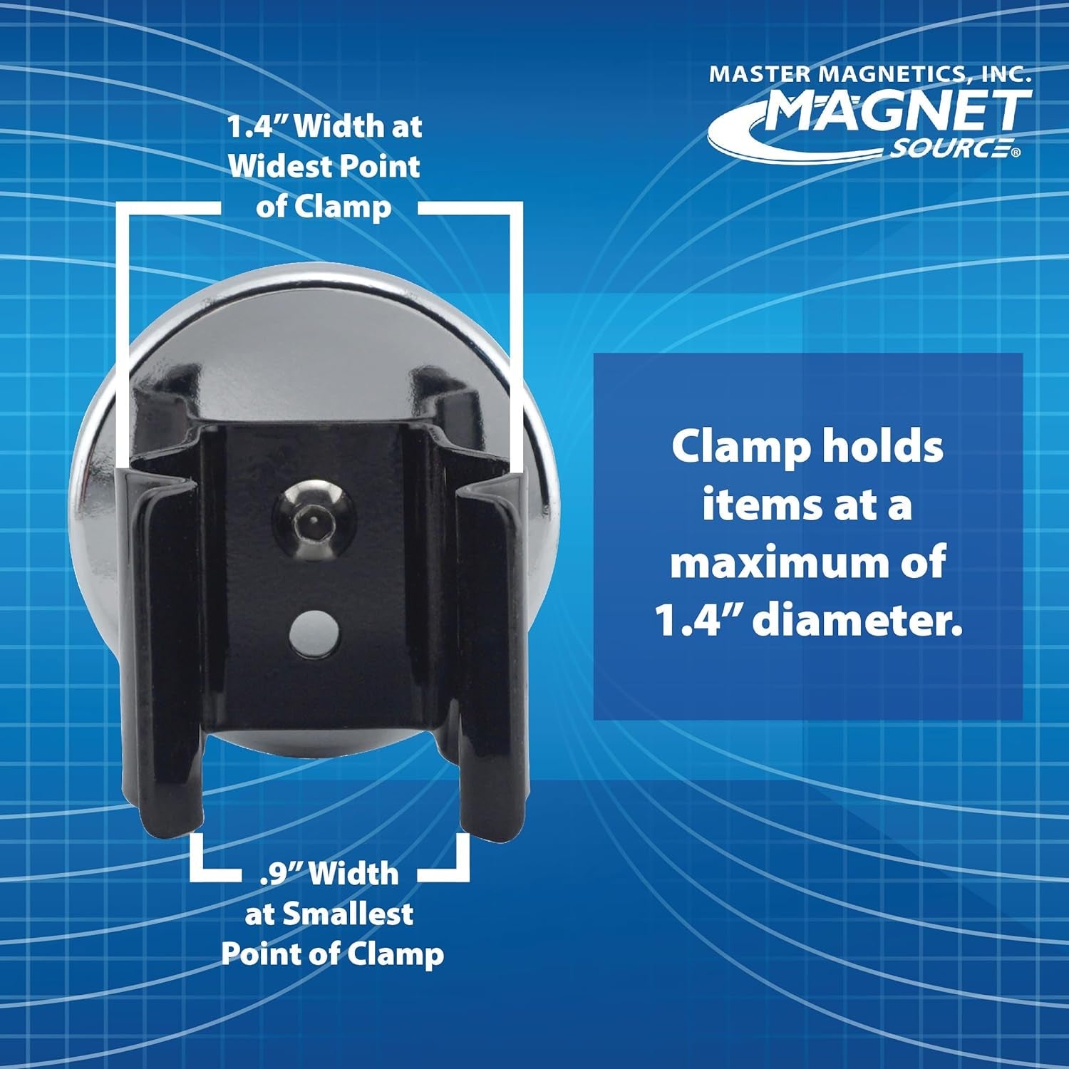 Master Magnetics Ceramic round Base Magnet with Black Spring Clamp - 2.04" Diameter, 2.210" Total Height, Nickel Plated, Pack of 2, RB50NPCX2