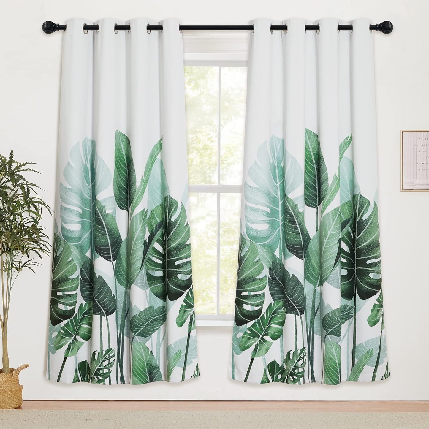 KGORGE Blackout Curtains for Bedroom, Farmhouse Tripical Leaves Pattern Curtains & Drapes Insulating Privacy Window Treatment for Dining Living Room Office Studio, W52 X L63 Inch, 2 Panels  KGORGE Polyester W52 X L72 | Pair 