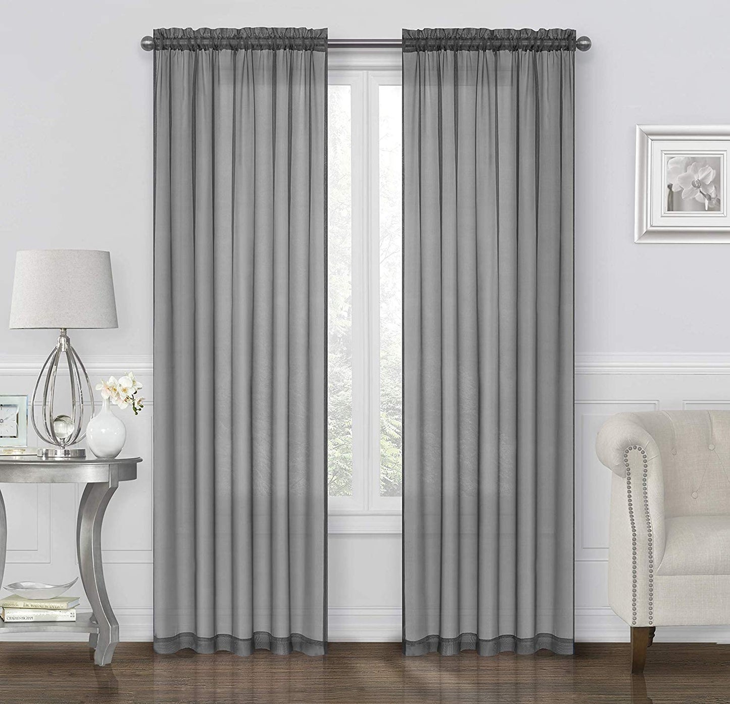 Goodgram 2 Pack: Basic Rod Pocket Sheer Voile Window Curtain Panels - Assorted Colors (White, 84 In. Long)  Goodgram Grey Contemporary 84 In. Long