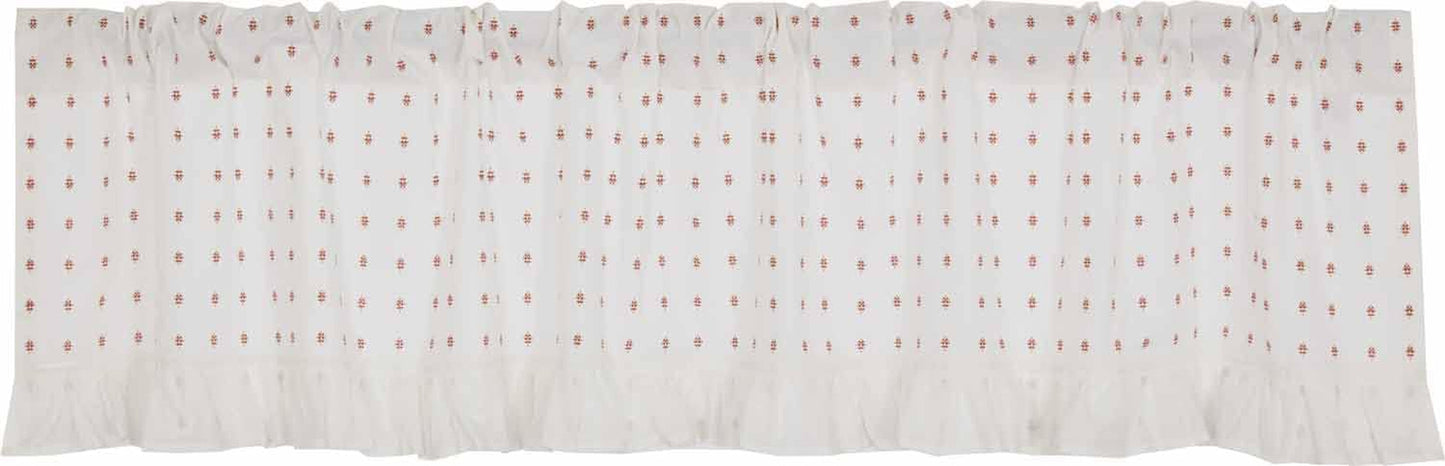 Piper Classics Abigail Ruffled Valance Curtain, 16" Long X 72" Wide, off White with Red Dots