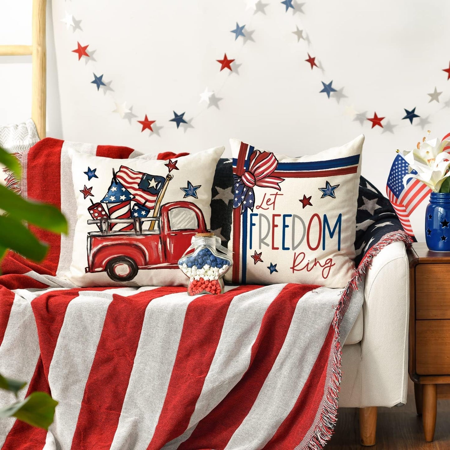 AVOIN Colorlife America the Beautiful Let Freedom Ring Throw Pillow Covers, 18 X 18 Inch Freedom 4Th of July Independence Memorial Day Patriotic Cushion Case for Sofa Couch Set of 4