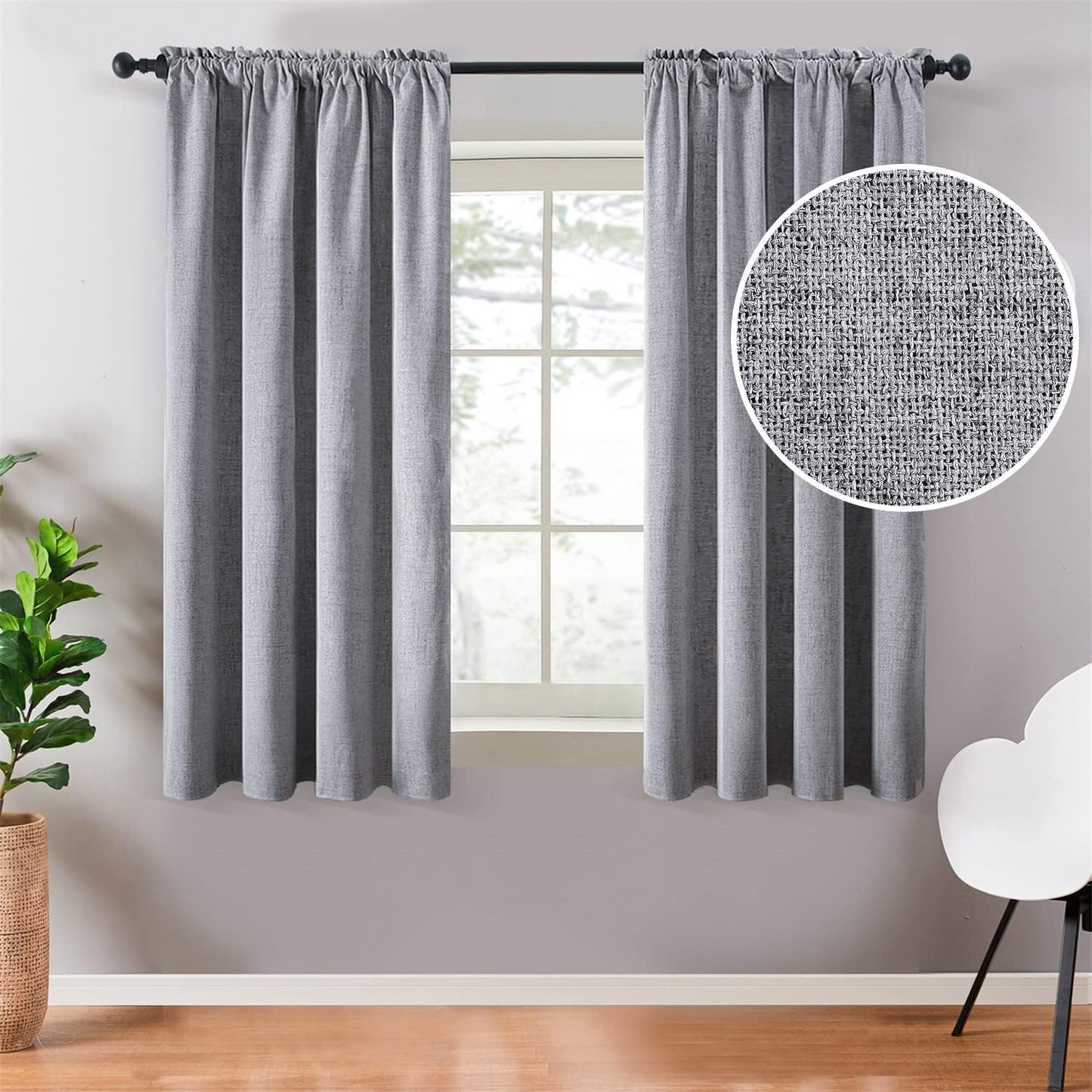 Topfinel Blackout Curtains,Linen 100% Black Out Curtains for Bedroom,Textured Thermal Insulated Window Curtains Drapes for Living Room 84 Inch Rod Pocket,Energy Efficient Curtains,2 Panels Set,Natural  Top Fine Grey 52'' X 45'' 