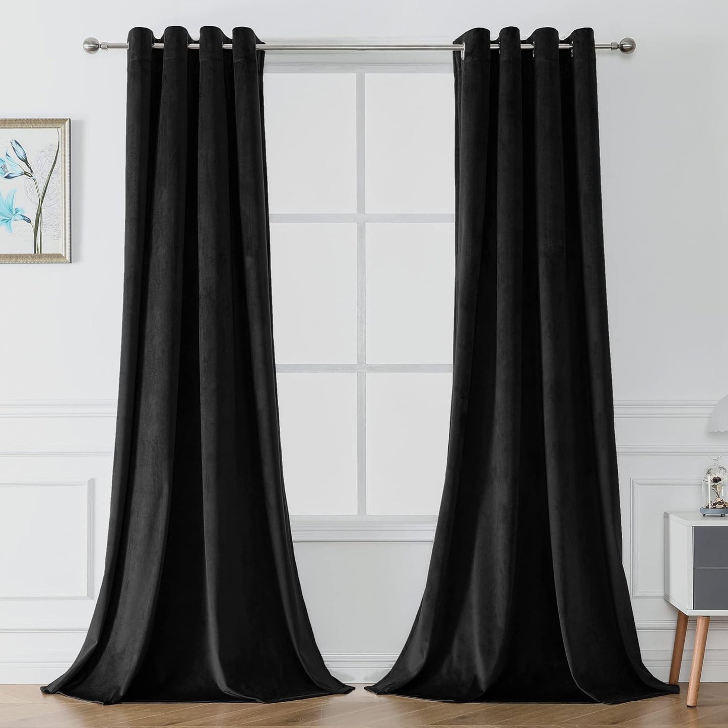 Victree Velvet Curtains for Bedroom, Blackout Curtains 52 X 84 Inch Length - Room Darkening Sun Light Blocking Grommet Window Drapes for Living Room, 2 Panels, Navy  Victree Black 52 X 120 Inches 