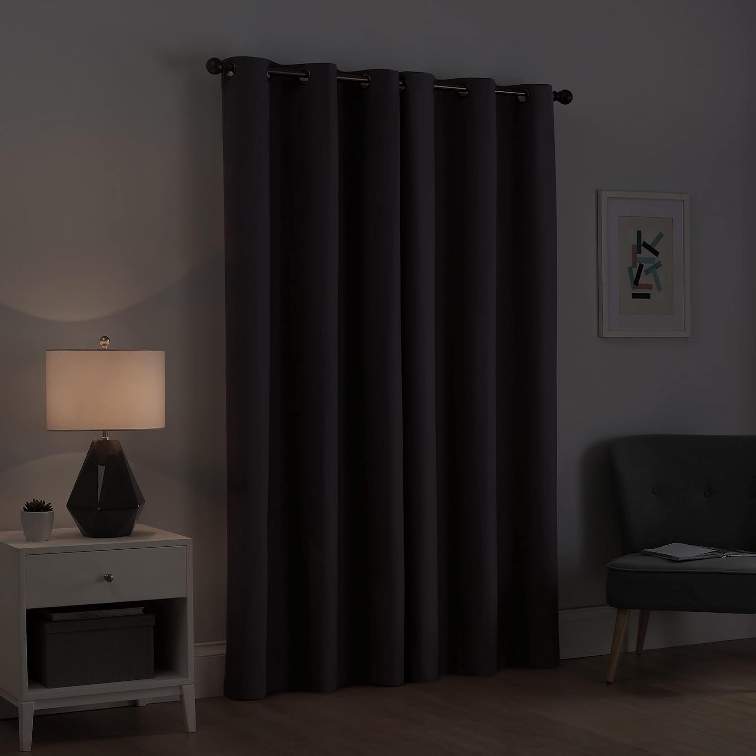 Eclipse Microfiber Total Privacy Blackout Thermal Grommet Window Curtain for Bedroom (1 Panel), 42 in X 63 In, Black  Keeco LLC   