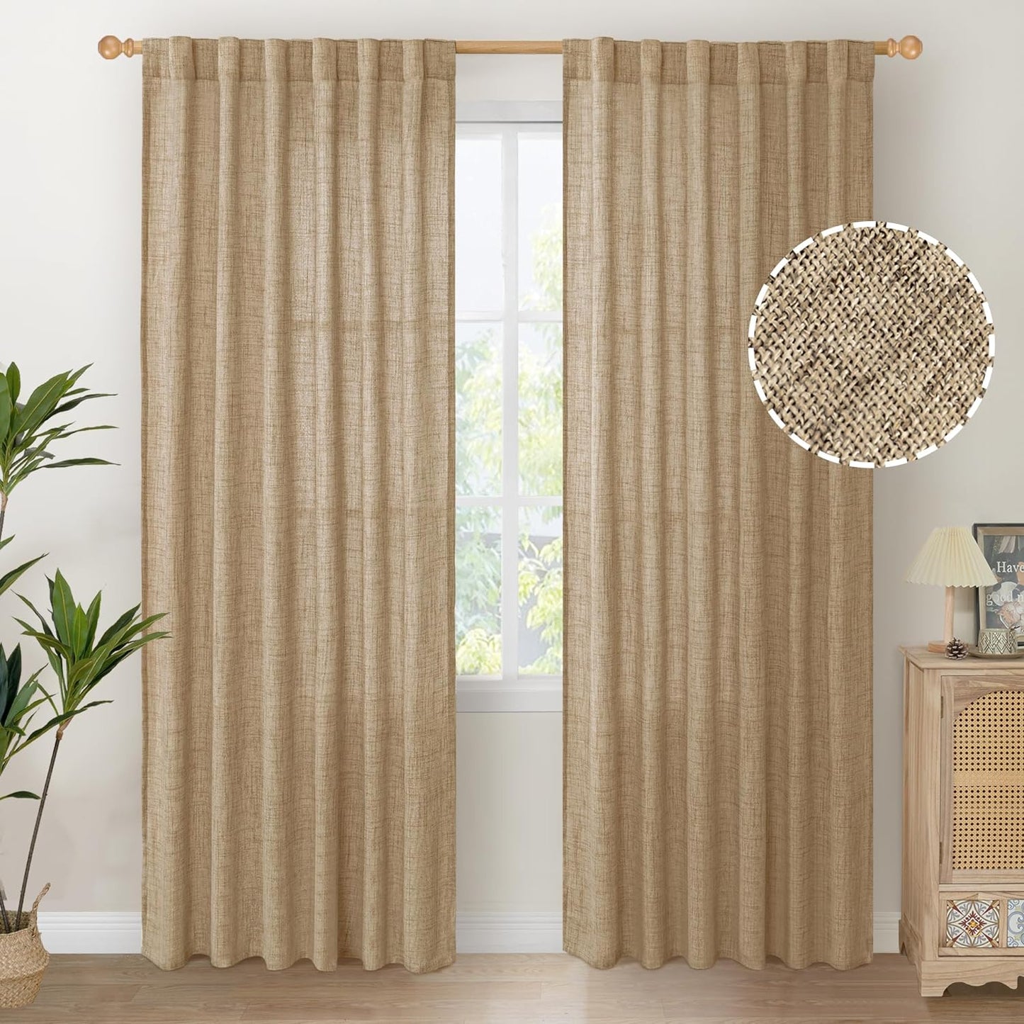 Youngstex Natural Linen Curtains 72 Inch Length 2 Panels for Living Room Light Filtering Textured Window Drapes for Bedroom Dining Office Back Tab Rod Pocket, 52 X 72 Inch  YoungsTex Toffee 52W X 84L 