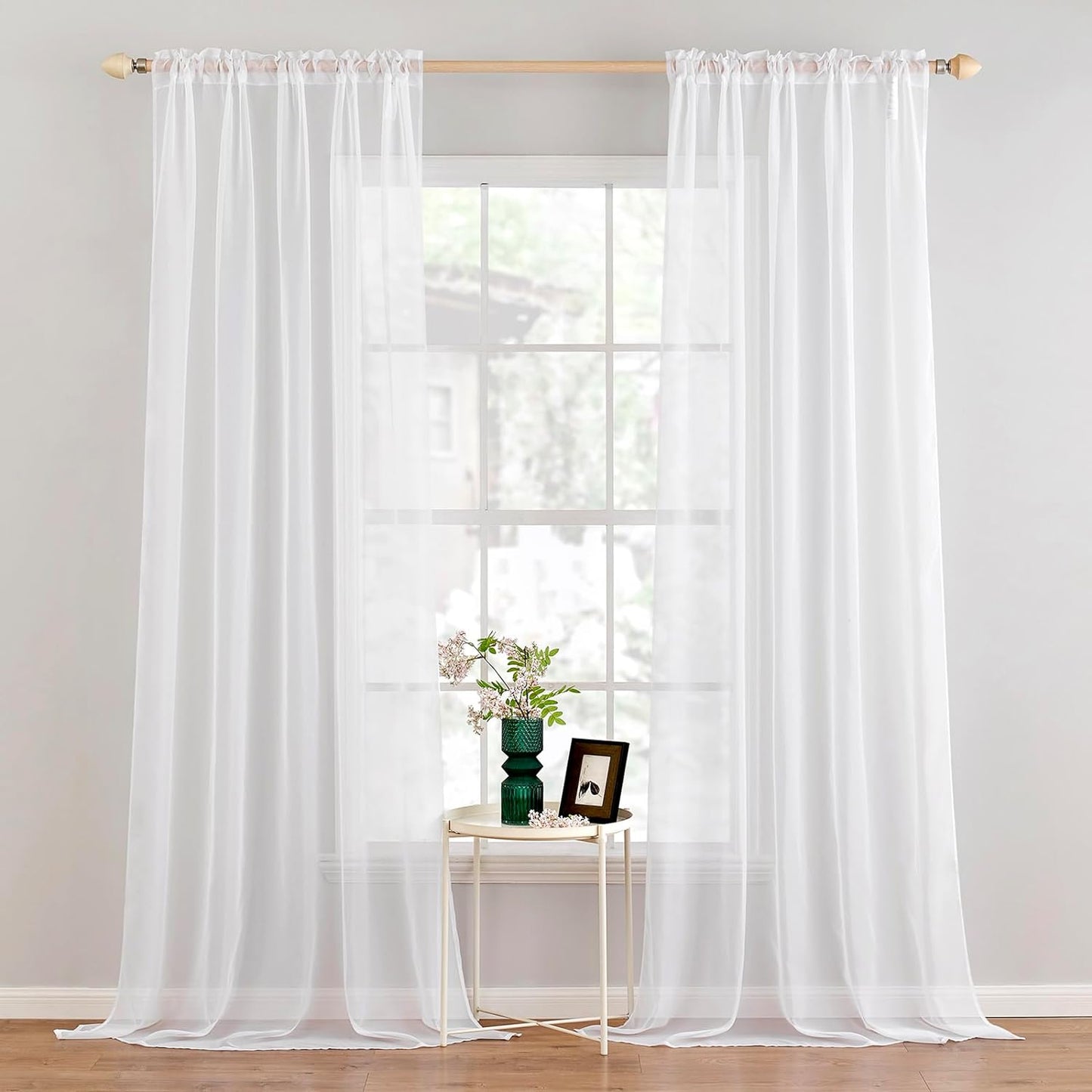 MIULEE White Sheer Curtains 96 Inches Long Window Curtains 2 Panels Solid Color Elegant Window Voile Panels/Drapes/Treatment for Bedroom Living Room (54 X 96 Inches White)  MIULEE White 54''W X 132''L 