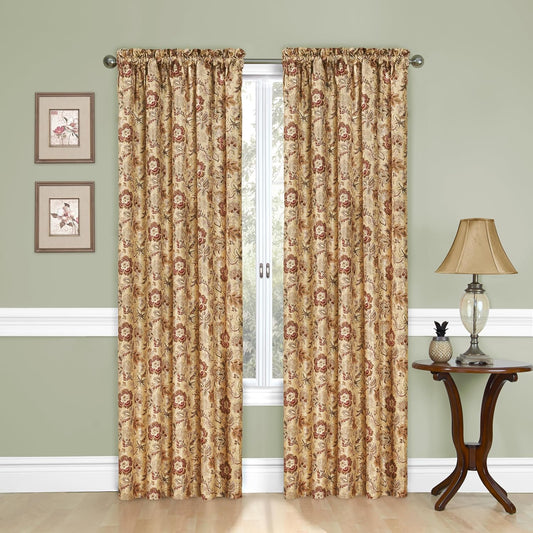 Waverly Traditions Navarra Modern Farmhouse Room Darkening Thermal Rod Pocket Window Curtains for Bedroom, Single Panel, 52" X 84", Antique  Keeco LLC Antique Panel 