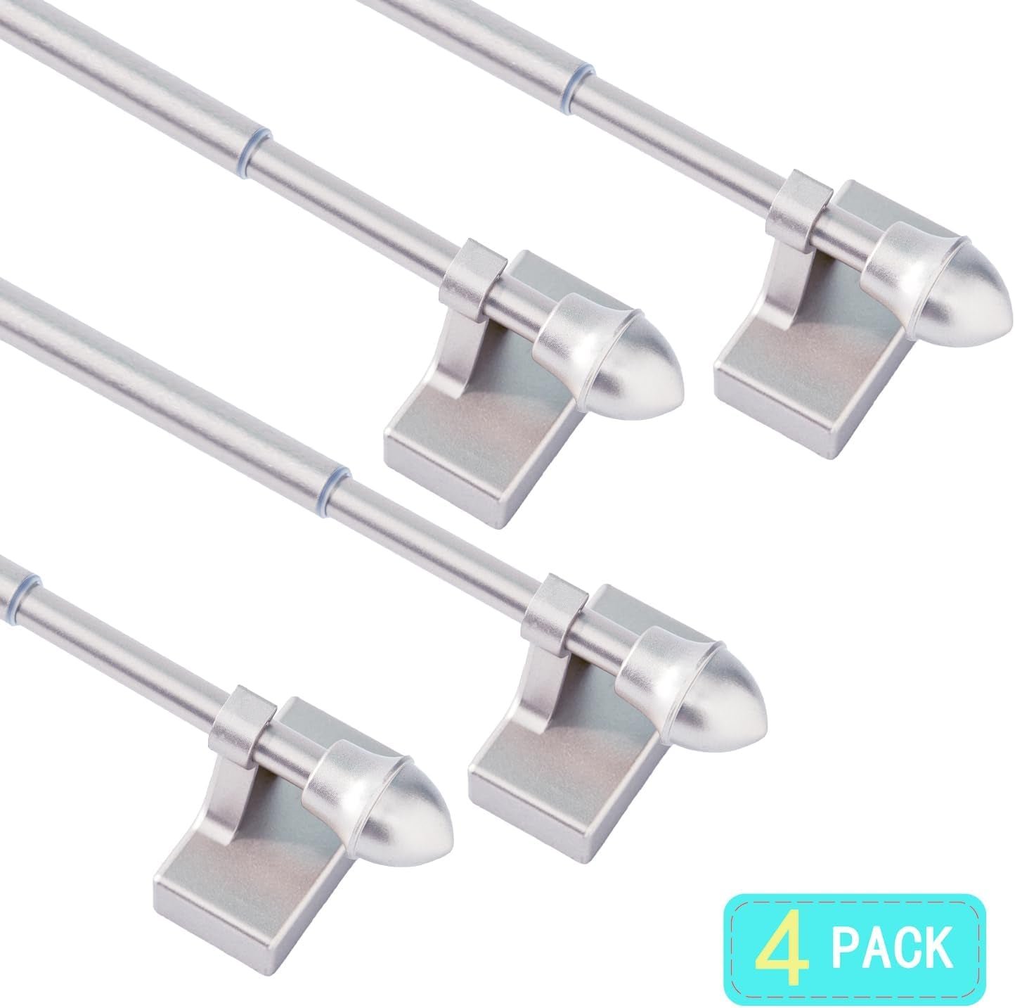 Magnetic Curtain Rods,Multi-Use Adjustable Appliance for Metal Doors,Windows,No Tools Needed，9-16 Inch，Silver，4 Pack