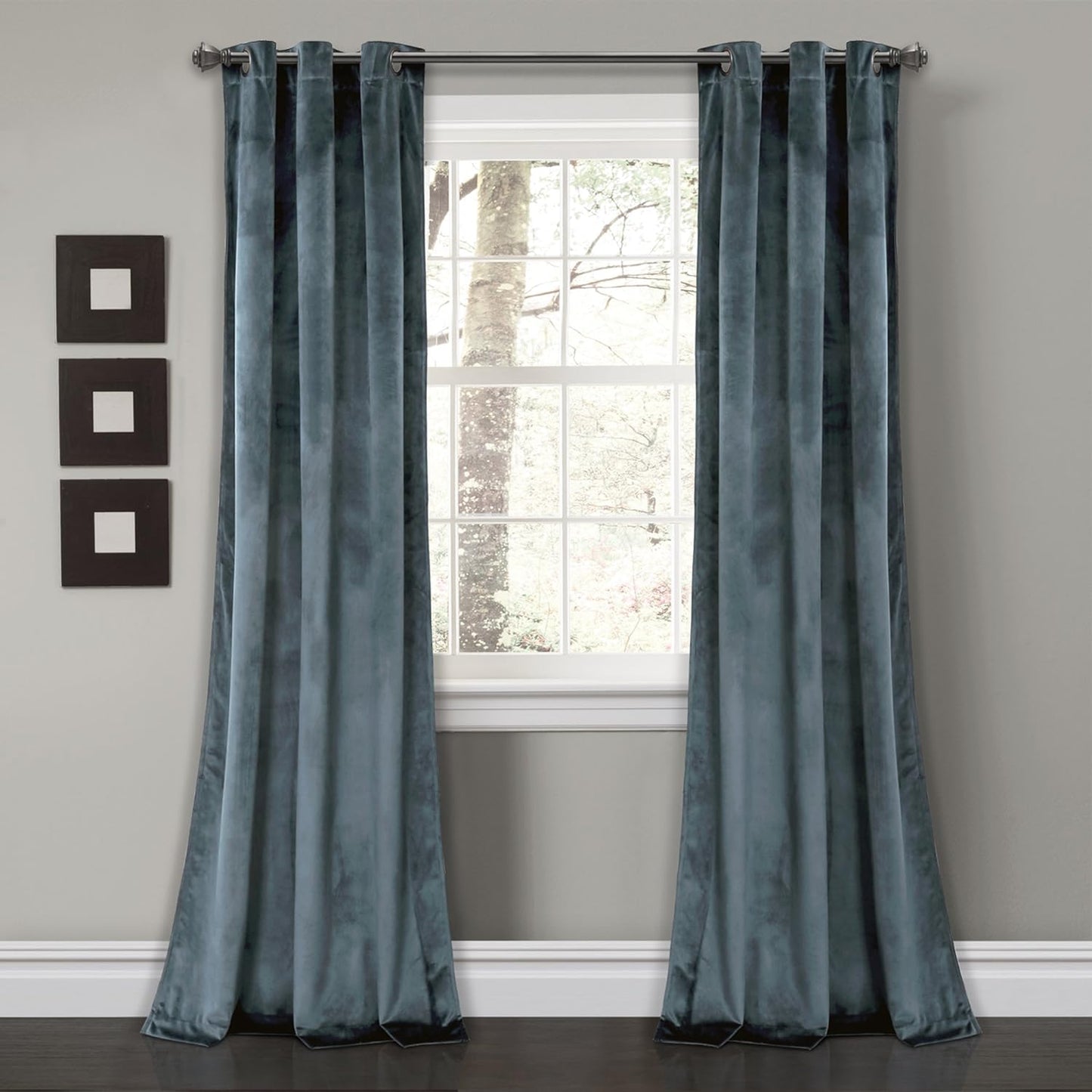 Lush Decor Prima Velvet Curtains Color Block Light Filtering Window Panel Set for Living, Dining, Bedroom (Pair), 38" W X 84" L, Navy  Triangle Home Fashions Blue Room Darkening 38"W X 84"L