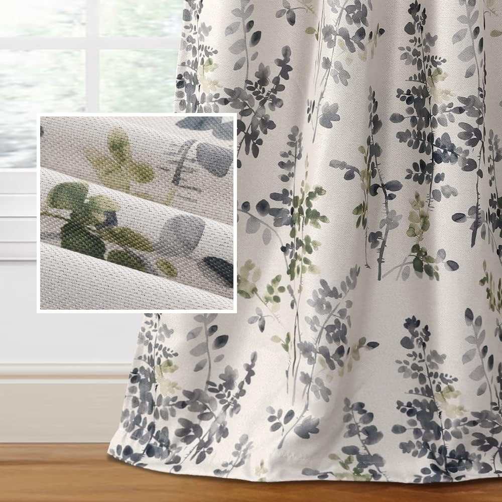 H.VERSAILTEX Linen Blackout Curtains 84 Inches Long Thermal Insulated Room Darkening Linen Curtains for Bedroom Textured Burlap Grommet Window Curtains for Living Room, Bluestone and Taupe, 2 Panels  H.VERSAILTEX Floral In Grey/Sage 52"W X 96"L 