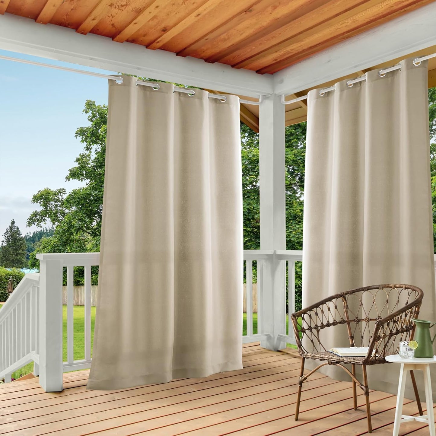 Exclusive Home Cabana Solid Indoor/Outdoor Light Filtering Grommet Top Curtain Panel, 54"X84", Natural, Set of 2  Exclusive Home Curtains Taupe 54X108 