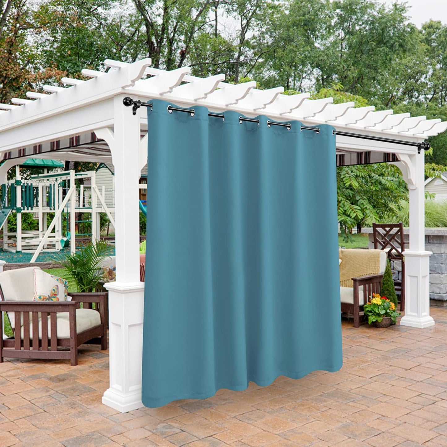 BONZER Outdoor Curtains for Patio Waterproof - Light Blocking Weather Resistant Privacy Grommet Blackout Curtains for Gazebo, Porch, Pergola, Cabana, Deck, Sunroom, 1 Panel, 52W X 84L Inch, Silver  BONZER Teal 100W X 95 Inch 