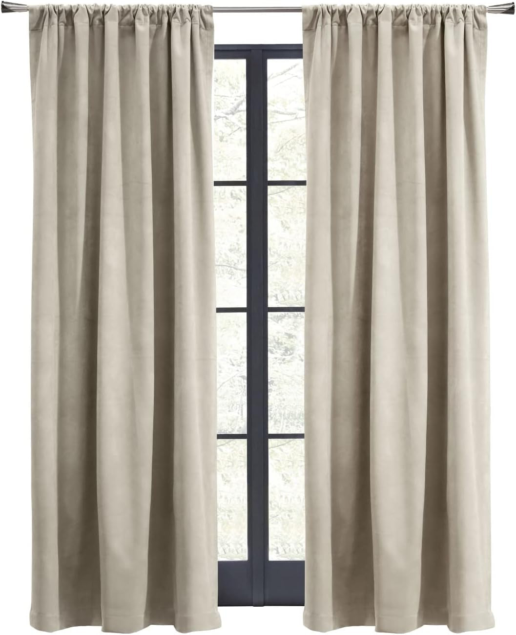 Loft Living Savannah Room Darkening Velvet Dual Header Curtain Panel 50" X 84" in Oyster  Commonwealth Home Fashions   