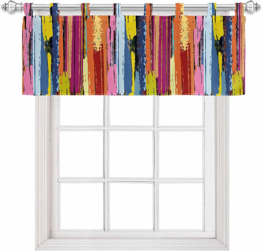 Abstract Rainbow Tab Top Valances for Windows, Short Window Treatment Vanlance Curtains & Drapes for Kitchen Living Room Bathroom Bedroom Cafe Modern Multicolor Tainted Ink Art 42'' X 12''