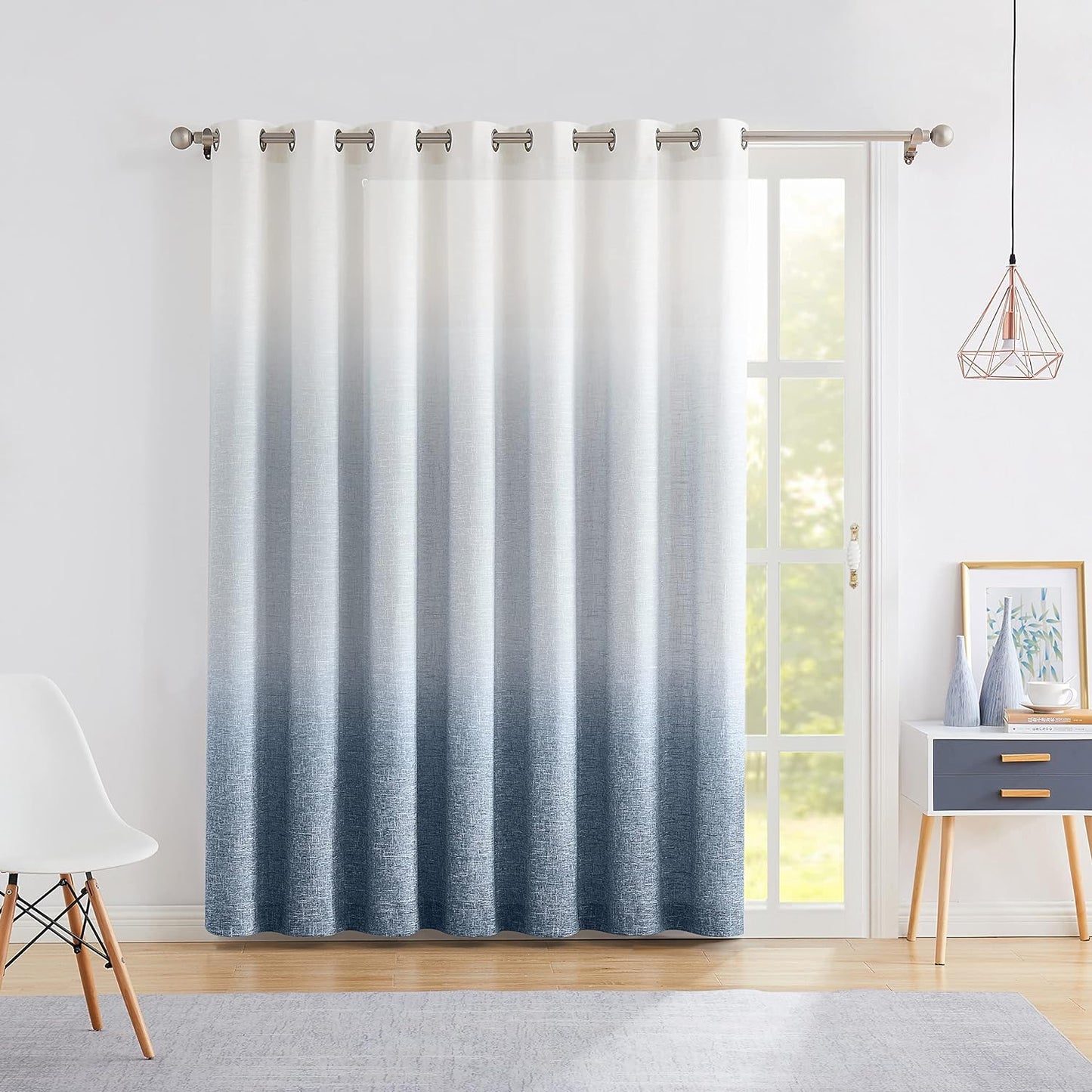 Ombre Window Door Curtain 100" Extra Wide Linen Ombre Gradient Print on Rayon Blend Fabric Treatment for Sliding Patio Door with 14 Grommets, Cream White to Light Gray, 100" X 84", 1 Panel  Central Park Indigo Blue 100" X 95" (1 Panel) 