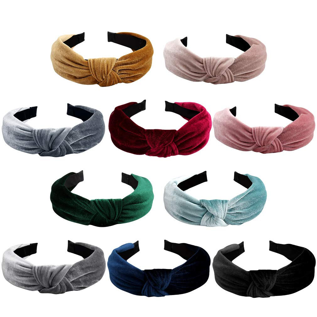 Jaciya Headbands for Women 10 Pack Velvet Knotted Turban Headband Wide Hairbands Girls Hair Accessories Diademas Para Mujer